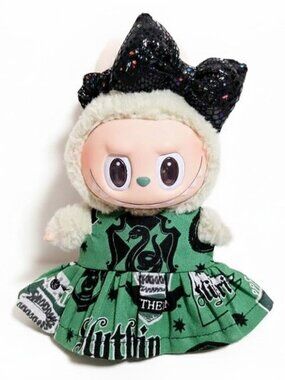 Labubu Harry Potter Slytherin Dress with Snake Metallic Print Bow Outfit